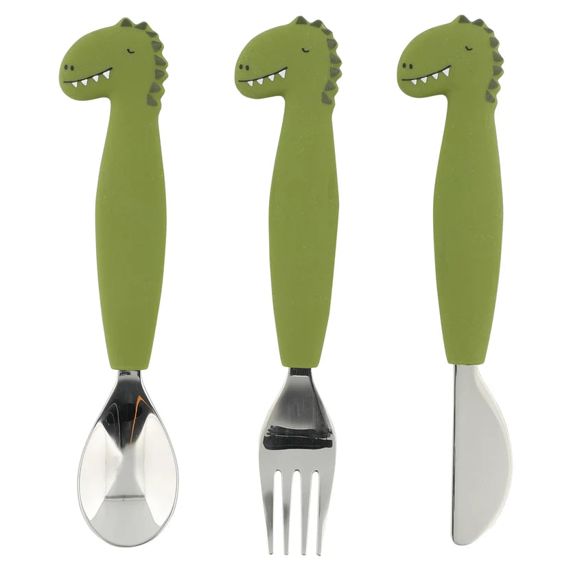 Cubiertos de 3 piezas en silicona - Mr. Dino TRIXIE