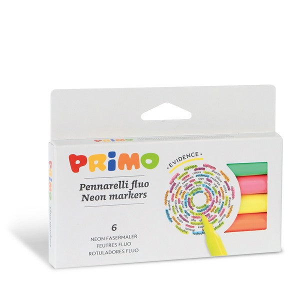 Rotuladores de punta de fibra fluorescentes y con purpurina 6 flúor PRIMO