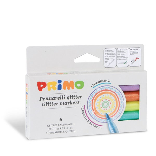 Rotuladores de punta de fibra fluorescentes y con purpurina 6 purpurina PRIMO