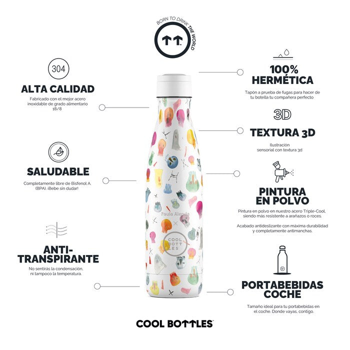 Cool Bottles Botella Termo Crazy Skulls 500ml by Paula Alenda