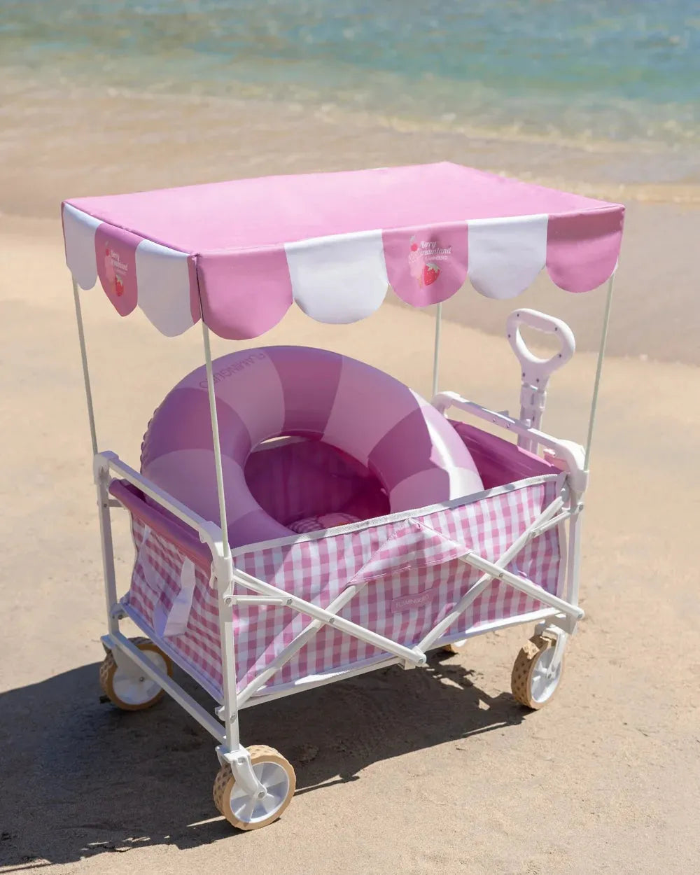 CARRO PLEGABLE PLAYA CON PARASOL Y RUEDAS POP - FLAMINGUEO