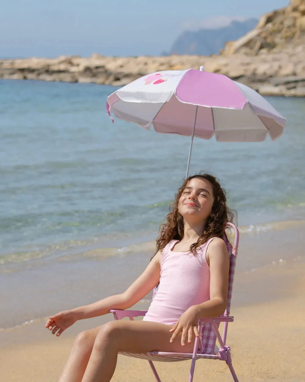 SILLA PLAYA CON SOMBRILLA FRAGOLA - FLAMINGUEO