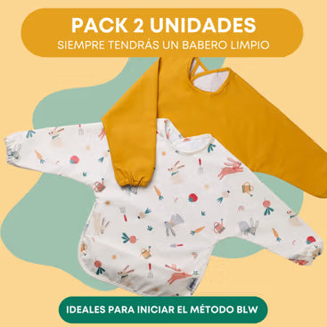 Pack 2 baberos impermeables manga larga estampado huerto BABATE kids