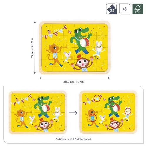 Puzzle de madera de 24 piezas Fiesta animal JANOD