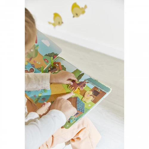 Granja de cartón con libros de actividades (Francés/Inglés) JANOD