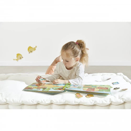 Granja de cartón con libros de actividades (Francés/Inglés) JANOD