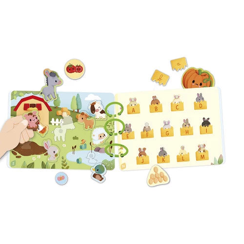 Granja de cartón con libros de actividades (Francés/Inglés) JANOD