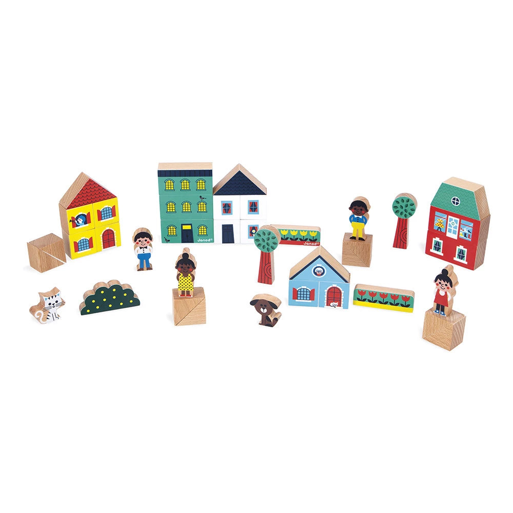 Juego de 36 bloques de madera Ciudad - Cross Roads JANOD