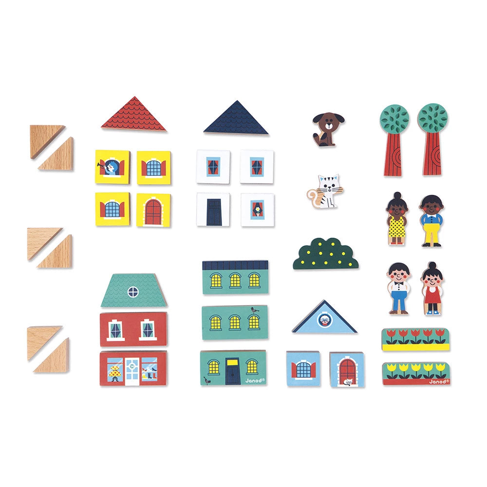 Juego de 36 bloques de madera Ciudad - Cross Roads JANOD