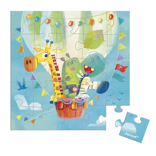 Tarjeta Felicitación Puzzle Vuelo en Globo Aerostático JANOD