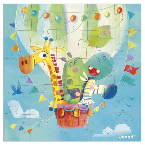 Tarjeta Felicitación Puzzle Vuelo en Globo Aerostático JANOD