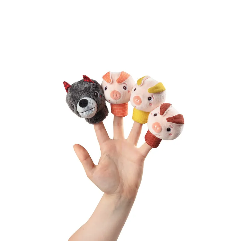 Marionetas de dedos Lobo y los Tres Cerditos (x4) Lilliputiens