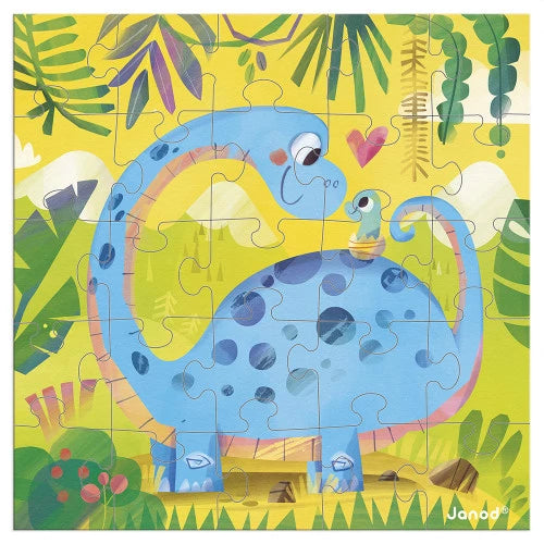 Tarjeta Felicitación Puzzle Mamá Dino y su Bebé JANOD