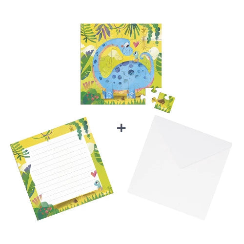 Tarjeta Felicitación Puzzle Mamá Dino y su Bebé JANOD
