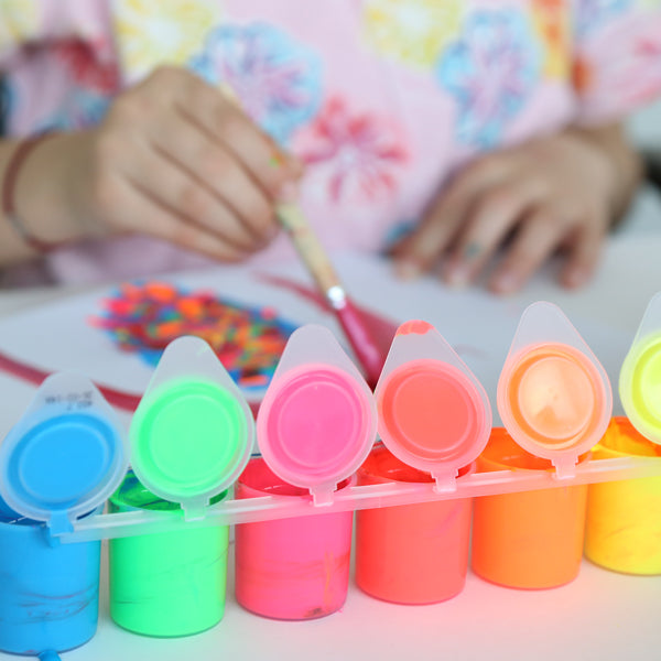 Pintura témpera fluorescente de alta calidad en frasco, 6 colores. PRIMO